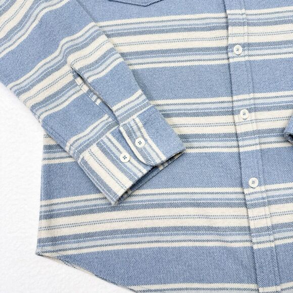 Sperry Flannel Button Down Shirt Mens Large Blue White Striped Preppy Coastal - Picture 4 of 10